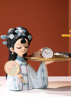 古风摆古风托盘玄纳关钥匙收托盘居饰件品客厅婚房家布置装饰树脂