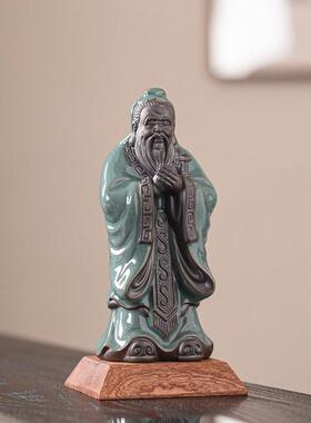 陶孔子像摆件瓷史人物孔夫子雕塑像GWO客厅书房桌历饰面装工艺品
