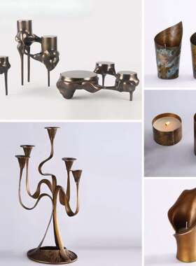 术铜现代烛ltao1005台牵牛花轻奢式餐厅艺摆件氛围欧风格金属客厅