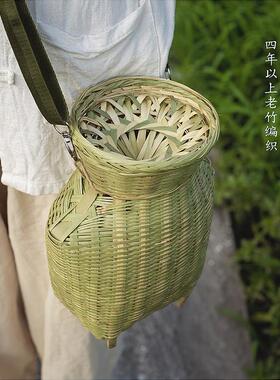 手工竹编鱼篓竹编捕鱼篓竹制品装饰竹编灯罩小背篓小赶海竹编道具