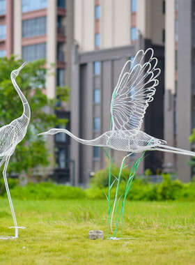 户外不锈钢仿真丹顶鹤摆件镂空动物雕塑园林景观公园售楼部装饰品