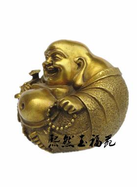 纯铜如意弥勒佛像汽车摆件黄铜笑佛古玩风水家居装饰工艺品摆件
