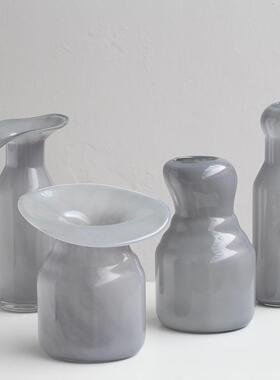 创意简约高级灰大口手工玻璃水培花瓶家居软装台面餐桌家居摆件