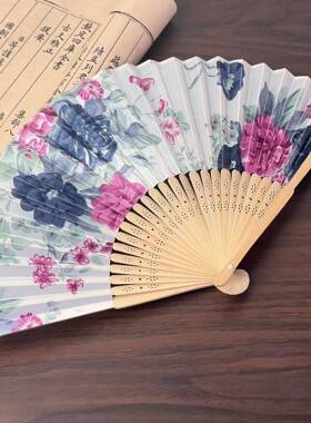 清装色丁扇*婚庆用品扇子*绸布折扇*折叠扇*外贸*厂家直手工竹扇