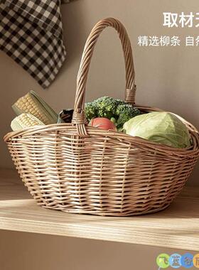 手工竹编收纳筐柳编编织手提篮藤编水果竹篮菜篮子野餐小篮子框子