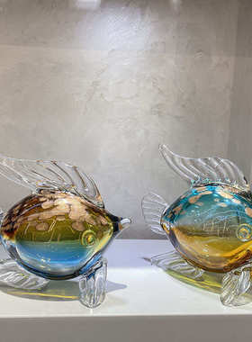 高档琉璃鱼摆件轻奢风家居装饰品现代简约酒柜玻璃高级感客厅摆设