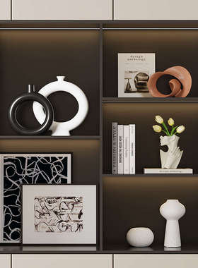 现代简约大地色电视柜软装饰品客厅样板房小众艺术高级感壁龛摆件