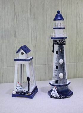 地中海风格灯塔摆设木质风灯塔组合摆件海洋风主题摆台道具装饰品