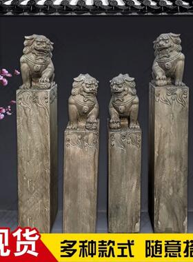 天然做旧青石装饰彷古玄关汉白玉摆件石柱狮子复古门口石雕拴马桩