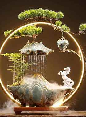 招财流水摆件创意家居玄关客厅桌面办公室循环水喷泉开业乔迁礼品