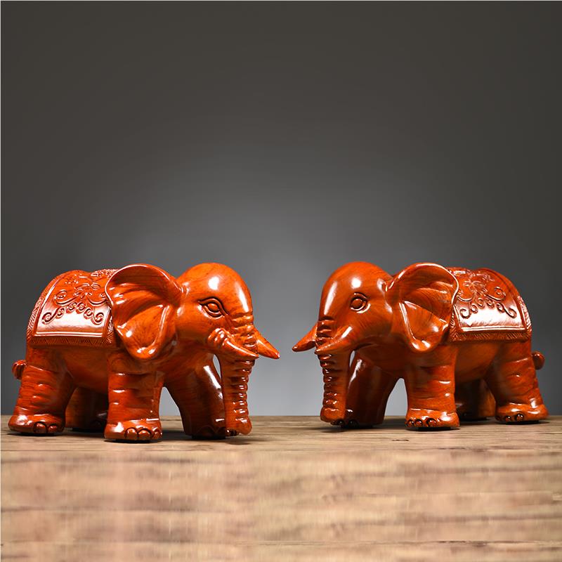 花送梨木雕吸水大象摆饰一对实玄关客厅电视木柜GG01033装饰艺品 - 图1