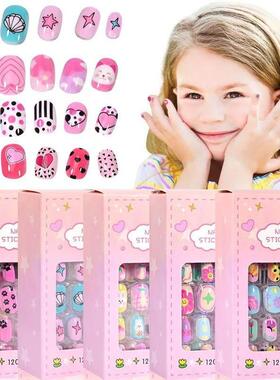 120Pcs Childrens Press on Nails Kids Cartoon Acrylic Fake N