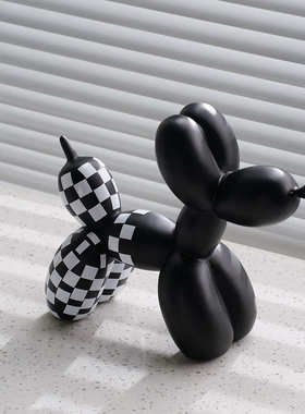 创意新品黑白格子气球狗摆件家居软装客厅玄关饰品树脂工艺品