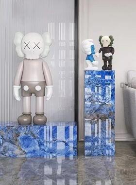 轻奢欧式新孔雀蓝岩板花架家居客厅酒店会所摆饰底座展示台