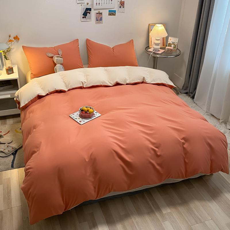 水棉纯色简MPX约双拼套四件舍套学生宿磨洗毛三件床上用品 - 图0