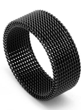 厂家直销男士简约可随意变形戒指钛钢霸气网面弹性指环配饰