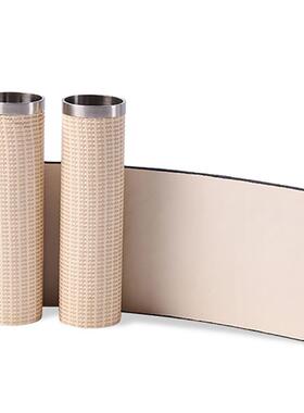 现代简约金属双管拼接艺术花器摆件样板房售楼处饰品皮革干插花瓶