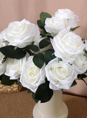 白色10头坦克尼玫瑰花彷真花小王子花束搭配绢布假花家居装饰花艺