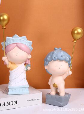 轻奢创意新款大雕塑家大卫自由女神收纳果盘书桌摆台客厅卧室摆件