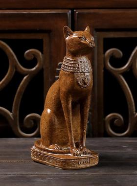 客厅摆件轻奢高级感2025新款北欧简约复古仿木色埃及猫树脂工艺品