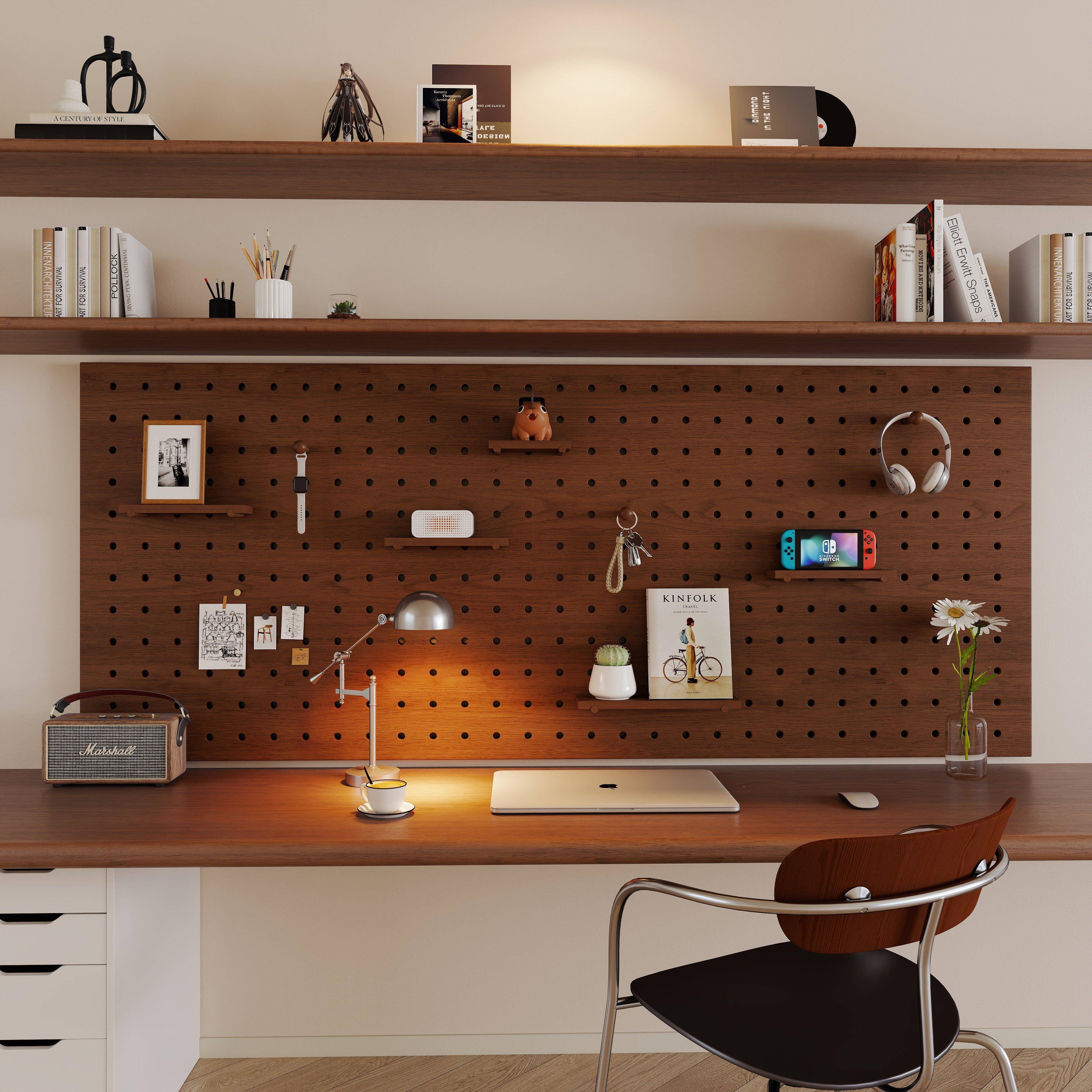 Pure solid wood mid-century style desk hole board custom-made storage rack desktop wall shape wall display shelf no punching