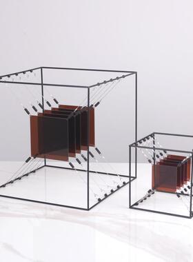 长几方体何金属框现NHA代简板约摆件金色抽象架家居装饰品样立房