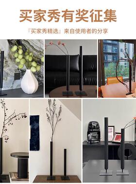 直筒细长摆件插花瓶简约桌面侘寂创意软装饰玄关黑色中古金属花器