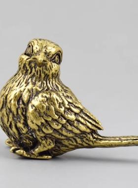 新款黄铜比翼鸟摆件实心铜麻雀铜鸟小鸟茶宠家居造景铜制工艺礼品