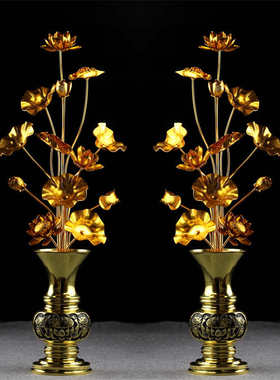 鎏金莲花金属铜花瓶金色莲花手工家居摆件佛前供佛供具寺院供奉
