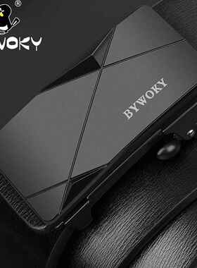 高档BYWOKY 皮带男真无无孔平滑扣牙皮腰带牛皮青内扣裤带正年品