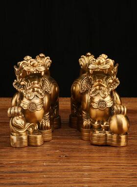 貔貅招才摆对客厅玄关办公室开一业件黄家居装饰品摆J0209件铜貔