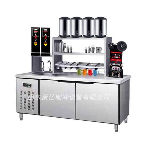 奶茶店设备全套商用奶茶柜水吧台不锈钢操作台冷藏冷冻双温台 - 图3
