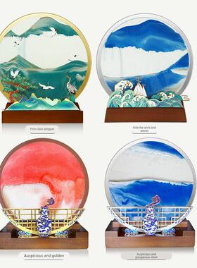 琅彩流沙画圆摆件定制乘破浪20250825办公风室桌家居装盘饰珐高档