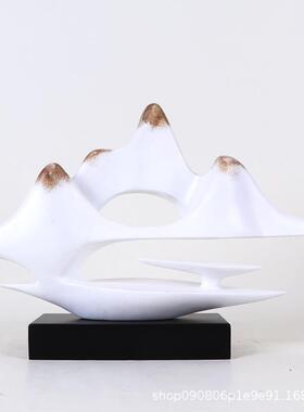 新中式云山雾海树脂微景观雪山摆件客厅玄关样板间室内软装饰品