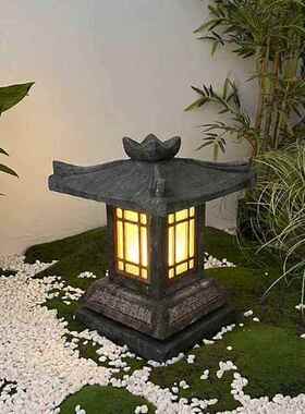 石灯日式庭院石灯笼仿古青石草坪灯户外园林石头灯塔中式石雕摆件