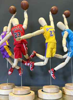 梧棣木人关节灵活可动篮球木人偶摆件木头人偶装饰篮球主题礼品