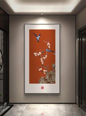 喜气盈门玄关饰新中式画入户正对道门挂画喜上枝头红色寓意好走装