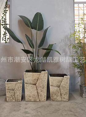 北欧风格创意方形切面土黄色花盆户外大堂售楼处园林绿植摆设别墅