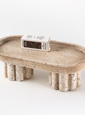 侘寂风仿洞石几何小号托盘收纳高脚果盘摆件餐桌玄关样板房装饰品