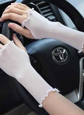 夏季半指蕾丝防晒手套女士网纱遮伤疤挡纹身半截露指无指开车护手