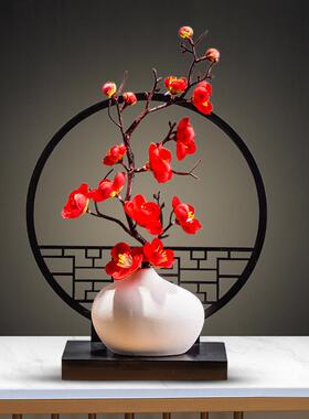 屏风装饰品摆件新中式屏风花瓶摆件仿真梅花插花禅意客厅茶几电视