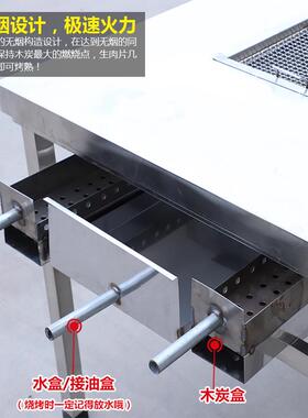 烤肉桌不锈钢商用烧烤桌无烟碳烤桌网红户外院子自助庭多功能家用