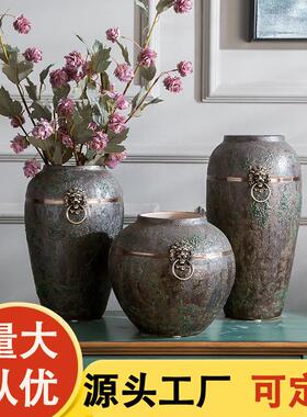 景德镇陶瓷花瓶粗陶陶罐干花插花复古落地花瓶客厅装饰摆件