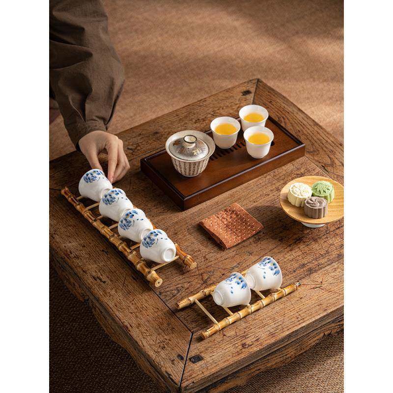 Tea cup rack, tea set storage rack, cup drain rack, bamboo whip drying cup rack, new house decoration, step by step bamboo ladder ornaments