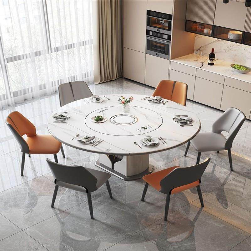 岩板餐桌带暖菜板电动转盘电磁炉多功能伸缩可变圆桌智能语音控制,淘宝优惠券,粉丝福利购,淘宝优惠卷