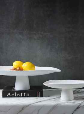 现代新中式北欧创意黑白陶瓷托盘果盘摆件家居样板房软装饰品用品