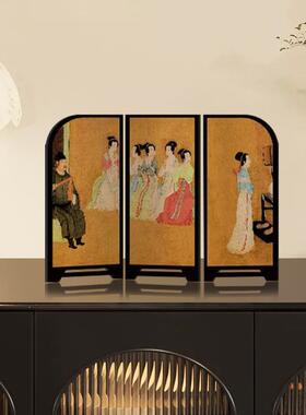 《宫廷乐师图》新中式桌面小屏风摆件玄关小摆画中古风卧室装饰画