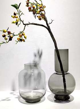 简约插花摆件现代样板房桌面花瓶创意家居异形餐厅灰色艺术玻璃