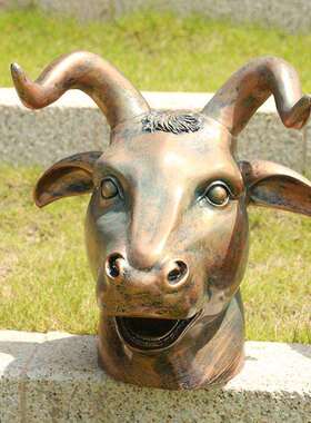 十二生肖全套头像装饰摆件室内家居玻璃钢工艺品动物雕塑仿铜首级