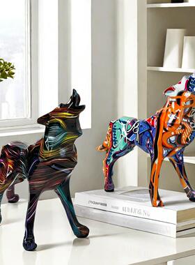 新品创意树脂工艺品动物几何狼摆件家居客厅办公桌面装饰礼品